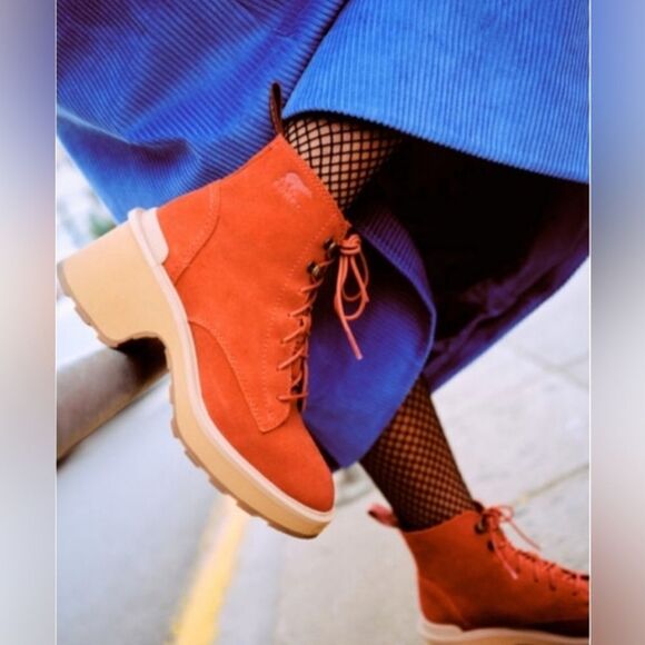 Sorel Hi Line waterproof lace up platform combat boot in orange 8 - Picture 13 of 13